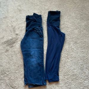 Maternity jean capri and navy blue legging capri size small